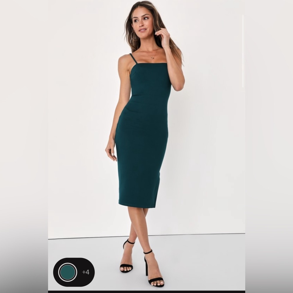 Lulus Paulina Forest Green Bodycon Midi Dress